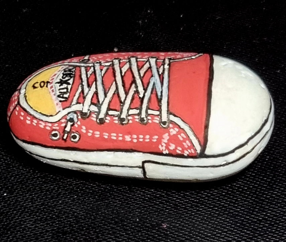 Red Converse Shoe Hand-Painted Kindness Rock