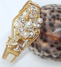 Load image into Gallery viewer, Gold &amp; Silver Pearl Beaded Diamante Cuff Bangle
