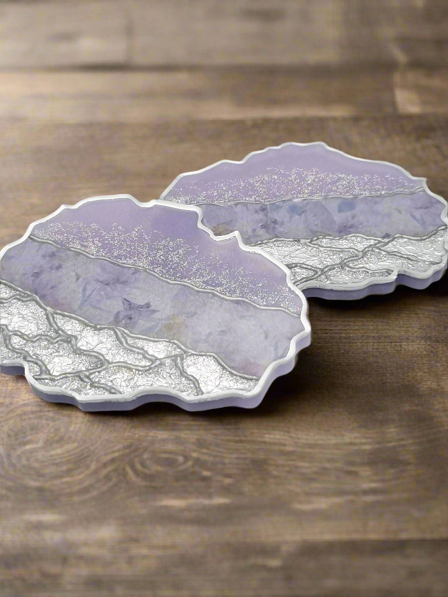 Lavender & Silver Glitter Washi Tape Geode Resin Coasters