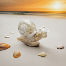 Load image into Gallery viewer, Handcrafted Resin Snail Figurine Featuring White Seashells
