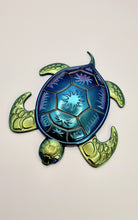 Load image into Gallery viewer, Holographic Colour Shift Blue Eyed &amp; Green Eyed Resin Sea Turtles
