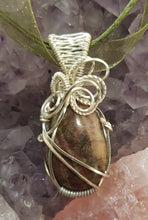 Load image into Gallery viewer, Silver Swirl Woven Brown Tumbled Beach Stone Pendant
