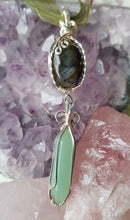 Load image into Gallery viewer, Silver Labrodite Cabochon &amp; Jade Crystal Double Dangle Pendant
