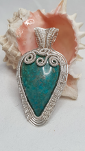 Load image into Gallery viewer, Silver Woven Azurite Chrysocolla Cabochon Pendant
