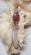 Load image into Gallery viewer, Silver Rhodonite Cabochon &amp; Rose Quartz Crystal Double Dangle Pendant
