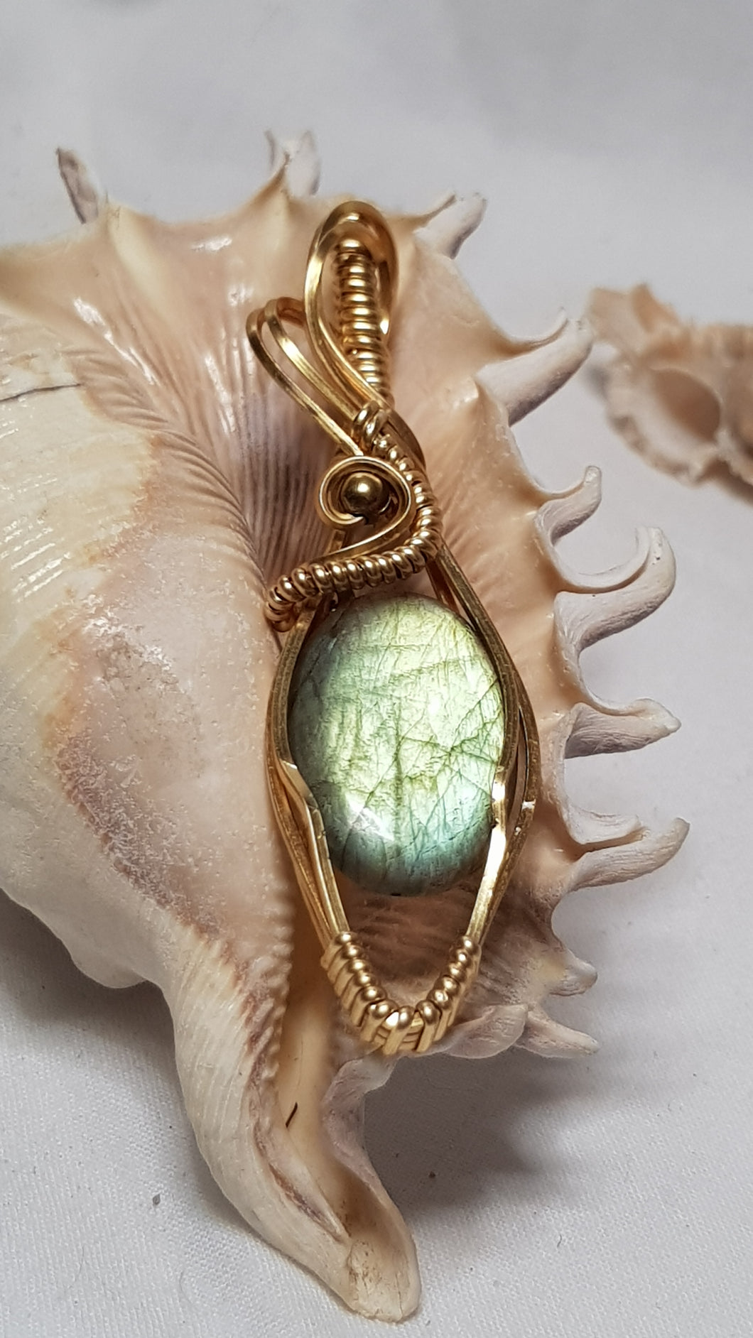 Gold Labrodite Cabochon Pendant with Gold Bead