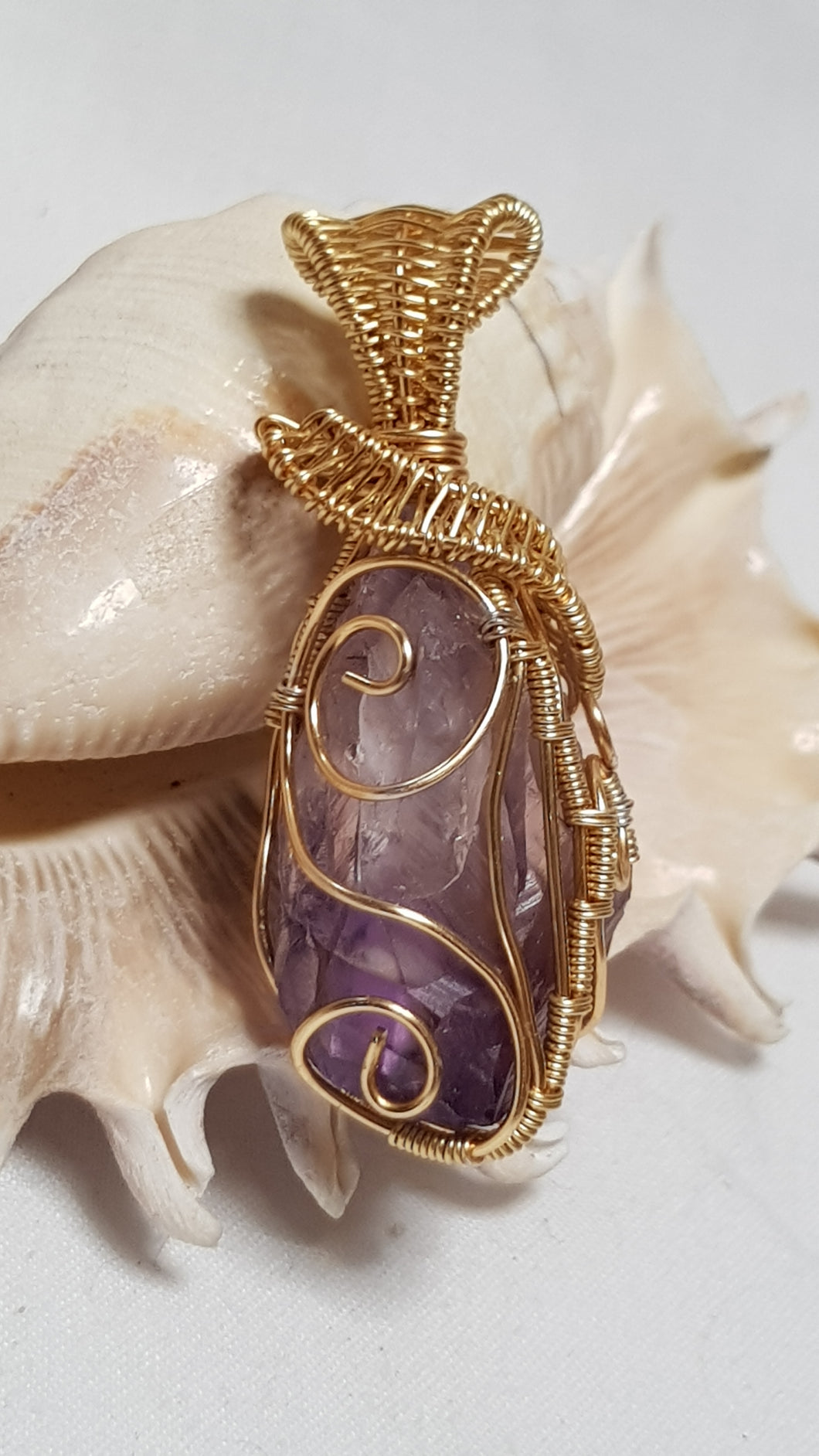 Gold Caged Natural Amethyst Crystal Pendant with Scarf