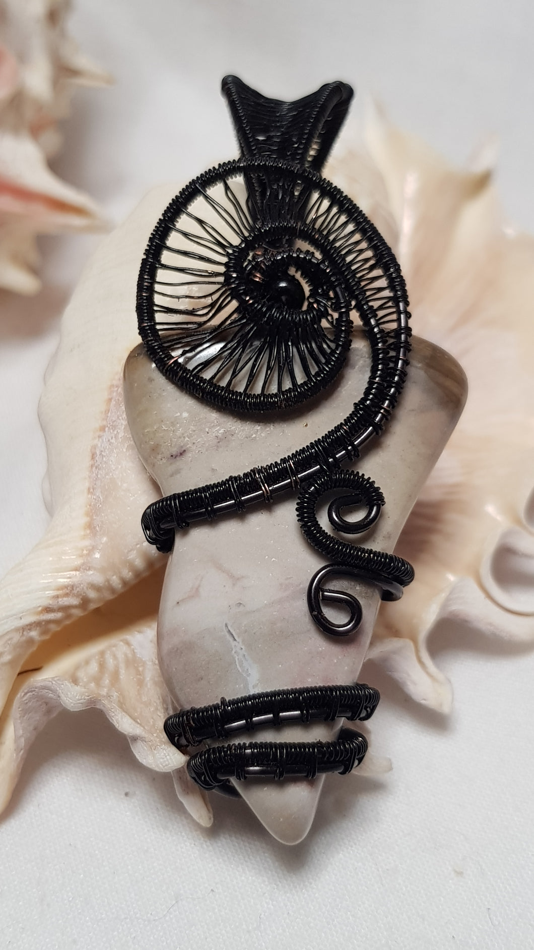 Black Woven Swirl Tumbled Agate Pendant