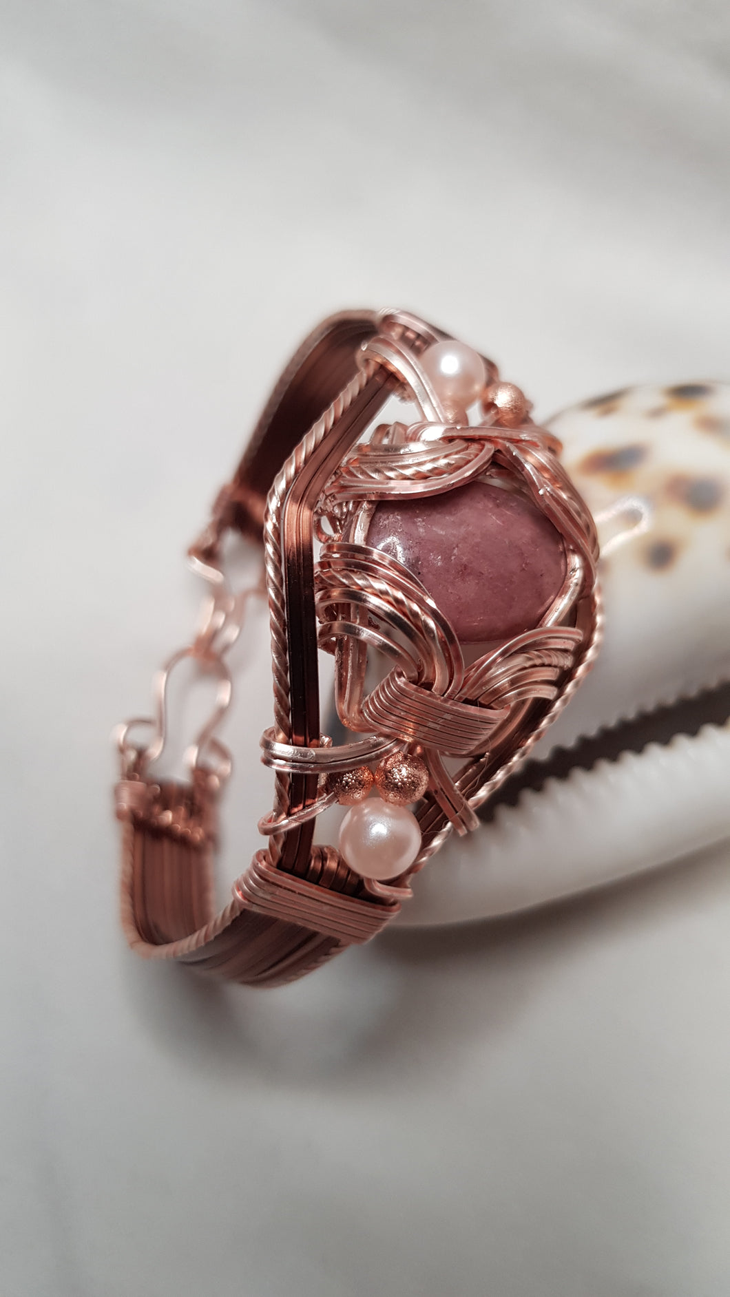 Antique Copper & Rose Gold Rhodonite Cabochon Cuff Bangle