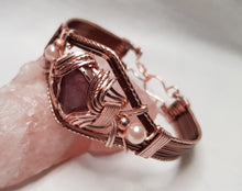 Load image into Gallery viewer, Antique Copper &amp; Rose Gold Rhodonite Cabochon Cuff Bangle
