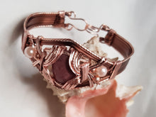 Load image into Gallery viewer, Antique Copper &amp; Rose Gold Rhodonite Cabochon Cuff Bangle
