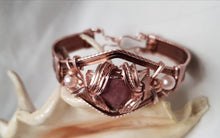 Load image into Gallery viewer, Antique Copper &amp; Rose Gold Rhodonite Cabochon Cuff Bangle
