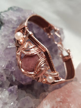 Load image into Gallery viewer, Antique Copper &amp; Rose Gold Rhodonite Cabochon Cuff Bangle
