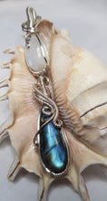 Load image into Gallery viewer, Silver Moonstone Cabochon &amp; Labrodite Cabochon Double Dangle Pendant
