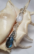 Load image into Gallery viewer, Silver Moonstone Cabochon &amp; Labrodite Cabochon Double Dangle Pendant
