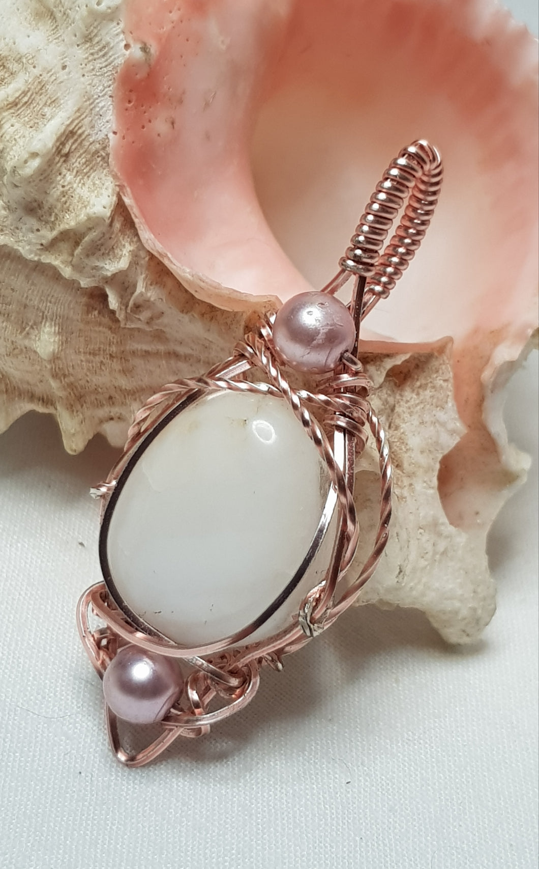 Rose Gold Pink Pearl Tumbled Beach Stone Pendant