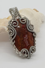 Load image into Gallery viewer, Silver Coiled Crazy Lace Agate Cabochon Pendant
