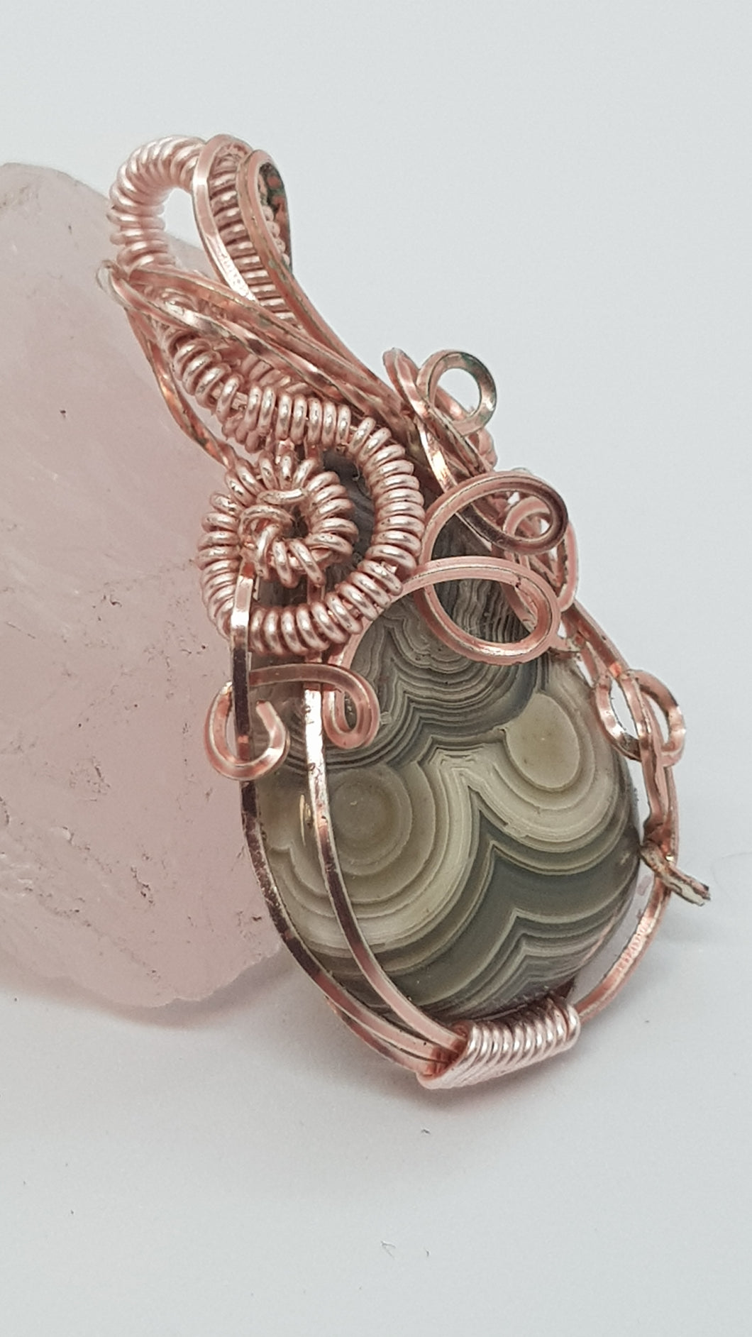 Rose Gold Crazy Lace Agate Cabochon Pendant