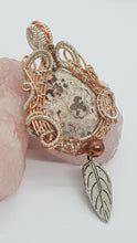 Load image into Gallery viewer, Copper Leaf Dangle Crazy Lace Agate Cabochon Pendant
