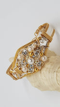 Load image into Gallery viewer, Gold &amp; Silver Pearl Beaded Diamante Cuff Bangle
