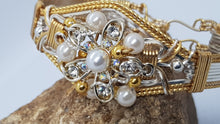 Load image into Gallery viewer, Gold &amp; Silver Pearl Beaded Diamante Cuff Bangle
