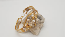 Load image into Gallery viewer, Gold &amp; Silver Pearl Beaded Diamante Cuff Bangle
