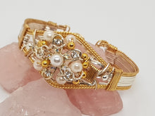 Load image into Gallery viewer, Gold &amp; Silver Pearl Beaded Diamante Cuff Bangle
