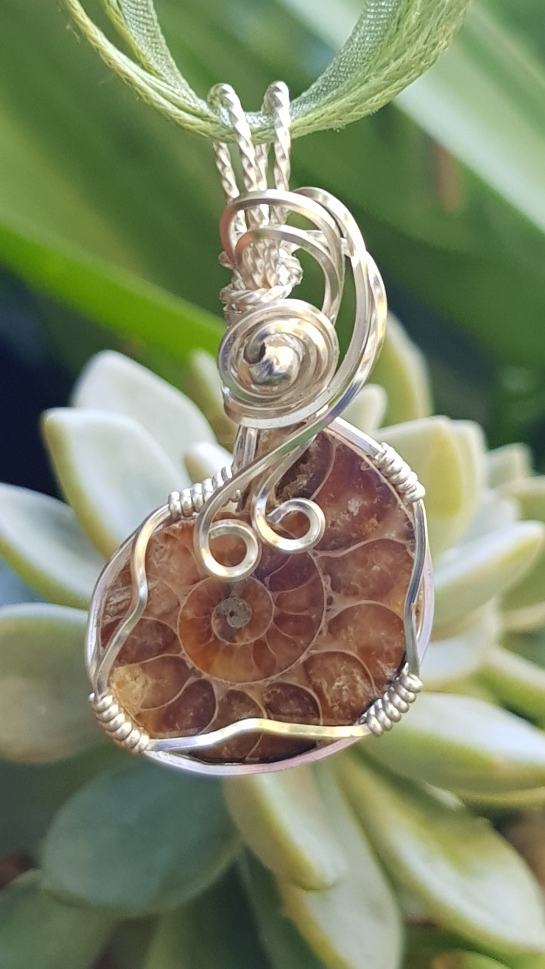 Silver Beaded Ammonite Fossil Pendant