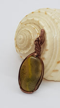 Load image into Gallery viewer, Antique Copper Wire Wrapped Bumble Bee Jasper Cabochon Pendant
