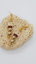 Load image into Gallery viewer, Gold Beaded Deep Pink Rhinestone Crystal Earrings
