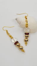 Load image into Gallery viewer, Gold Beaded Deep Pink Rhinestone Crystal Earrings
