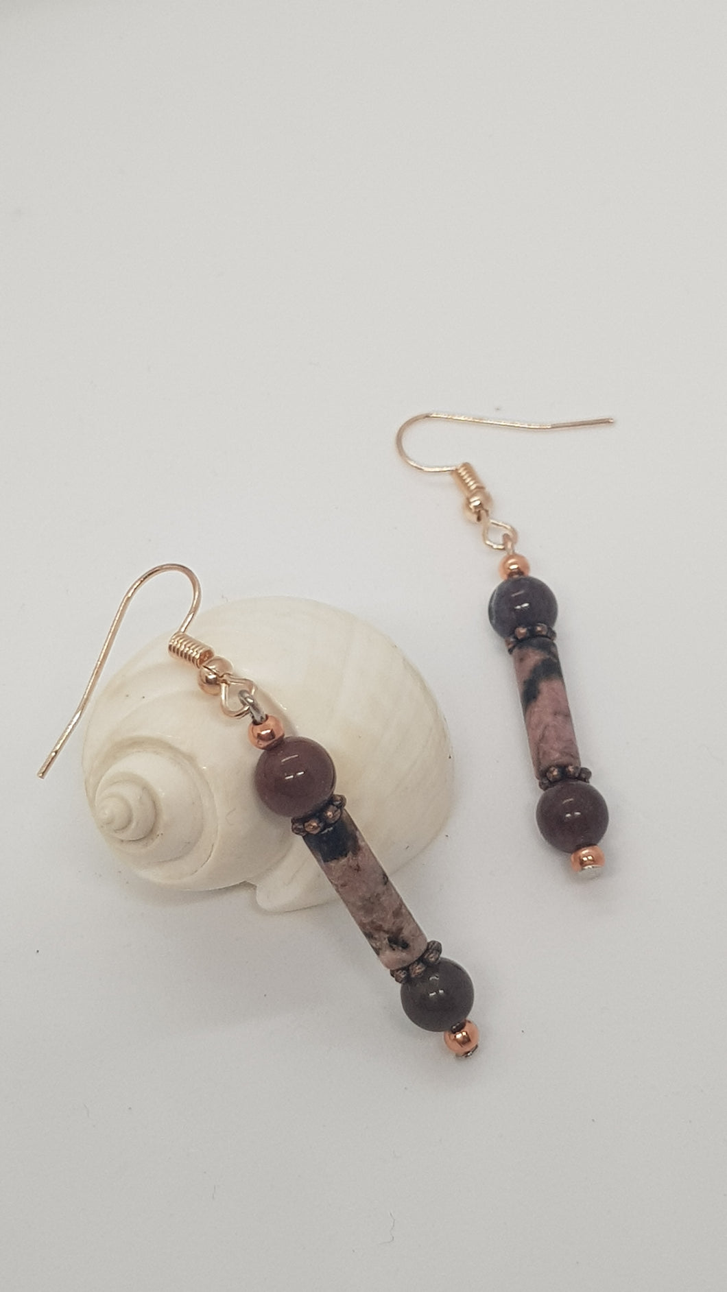 Rose Gold Rhodonite Indian Agate Gemstone Beaded Earrings