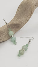 Load image into Gallery viewer, Silver Rhinestone Rondelle Amazonite Aventurine Gemstone Bead Earrings
