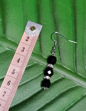 Load image into Gallery viewer, Silver Rhinestone Faceted Black Crystal Bead Earrings
