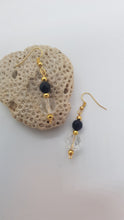 Load image into Gallery viewer, Gold Black Faceted Crystal Faceted Bead Earrings &amp; Dangle Pendant Set
