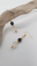 Load image into Gallery viewer, Gold Black Faceted Crystal Faceted Bead Earrings &amp; Dangle Pendant Set
