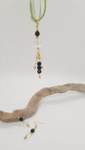 Load image into Gallery viewer, Gold Black Faceted Crystal Faceted Bead Earrings &amp; Dangle Pendant Set
