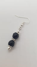 Load image into Gallery viewer, Silver Black Faceted Rhinestone Rondelle Earrings &amp; Pendant Set
