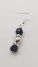 Load image into Gallery viewer, Silver Black Faceted Rhinestone Rondelle Earrings
