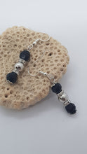 Load image into Gallery viewer, Silver Black Faceted Rhinestone Rondelle Earrings
