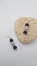 Load image into Gallery viewer, Silver Black Faceted Rhinestone Rondelle Earrings
