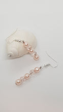 Load image into Gallery viewer, Silver Pale Pink Faceted Crystal Pink Pearl Beaded Earrings
