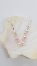 Load image into Gallery viewer, Silver Pale Pink Faceted Crystal Pink Pearl Beaded Earrings
