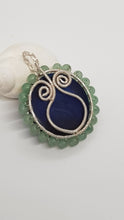 Load image into Gallery viewer, Silver Green Aventurine Sparkly Blue Purple Resin Cabochon Pendant
