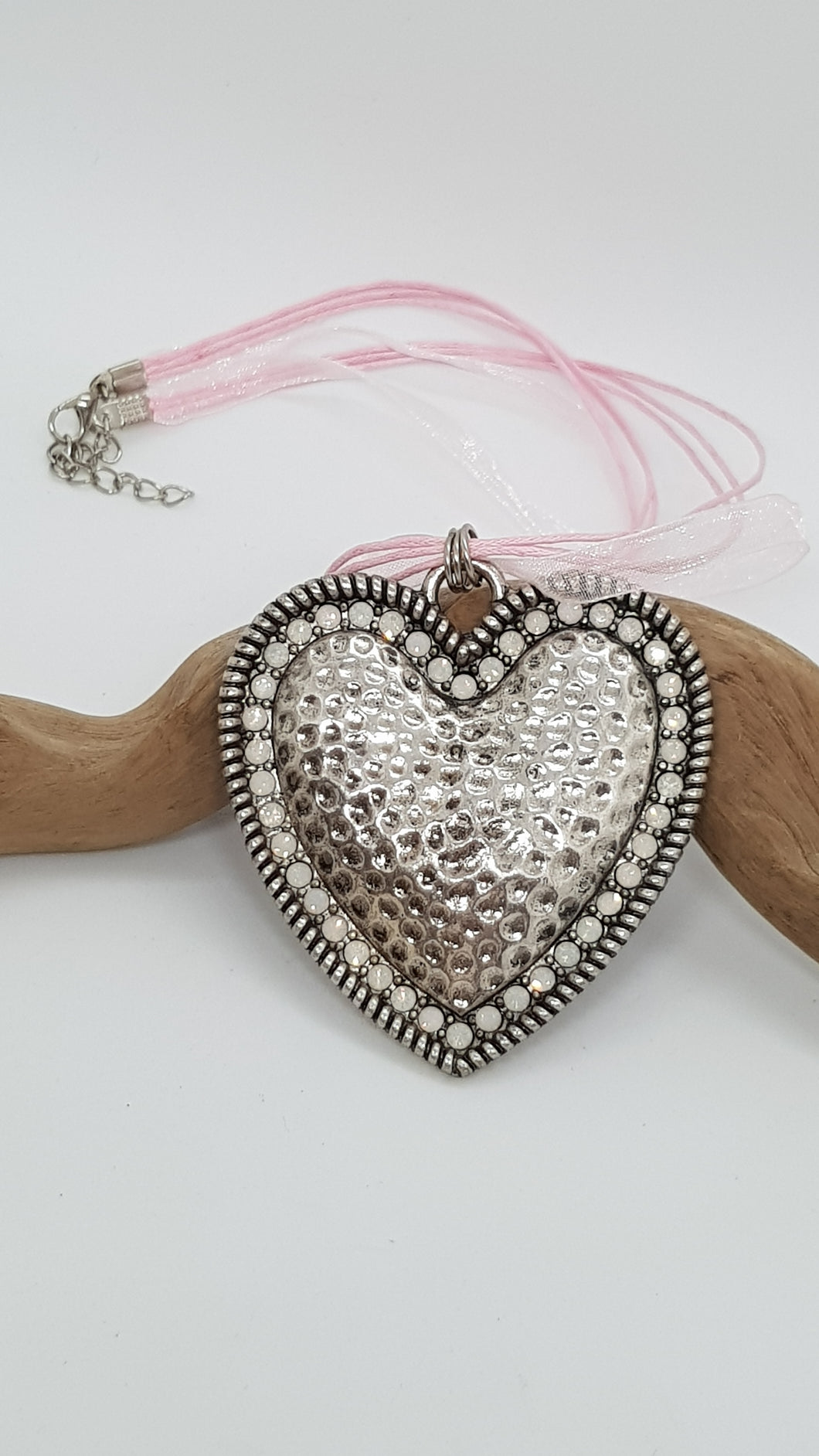 Large Rhinestone Silver Love Heart Charm Pendant