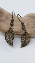 Load image into Gallery viewer, Antique Copper Leaf Charm Earrings
