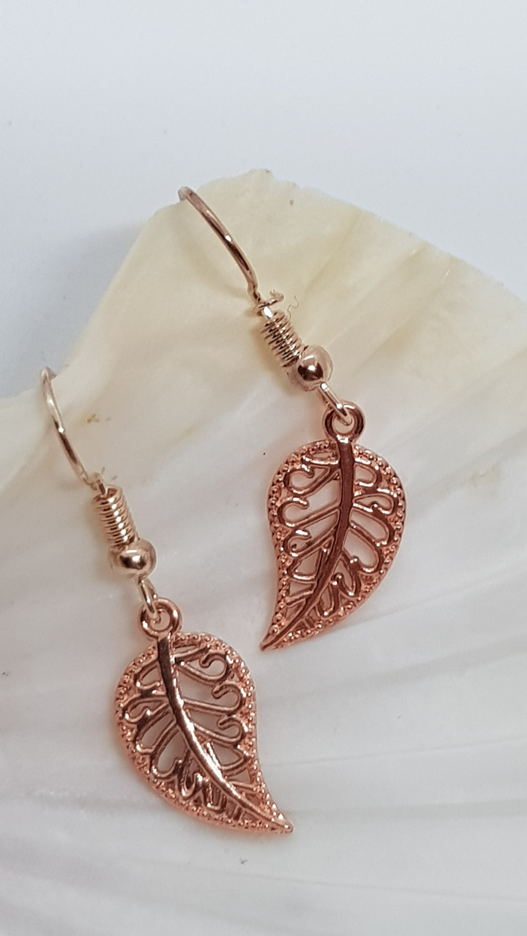 Rose Gold Leaf Charm Earrings