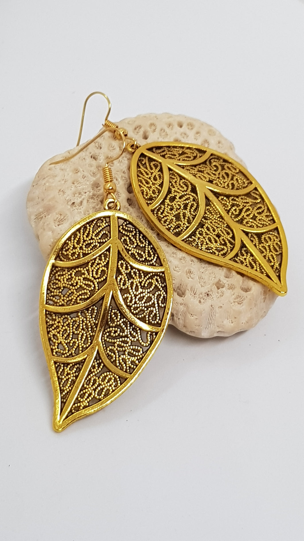 Large Gold Leaf Charm Earrings