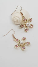 Load image into Gallery viewer, Rose Gold Sparkly Pink Rhinestone &amp; Pearl Flower Charm Earrings
