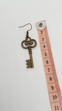 Load image into Gallery viewer, Antique Copper Boho Key Charm Earrings
